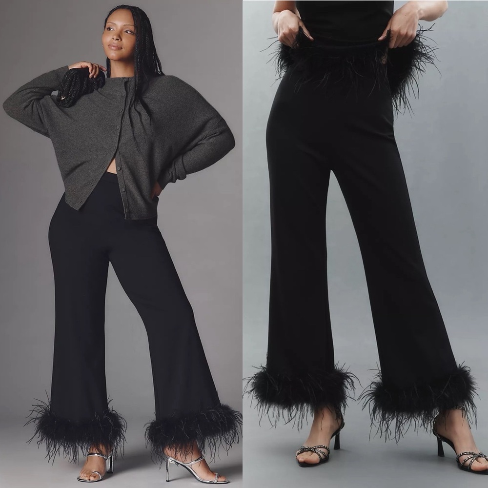 NEW! Hutch- Ponte Feather Pants Size 4 Black Flare Holiday Crop Ankle - Picture 1 of 9